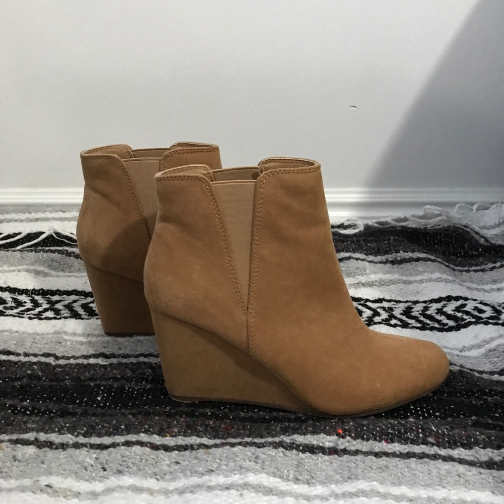 Wedge Tan Suede Heeled Ankle Booties